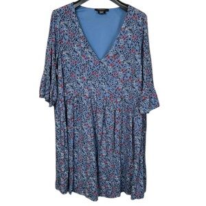Michel Studio Blue Floral V-Neck Midi Dress Size 16 Flowy